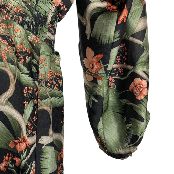 Johanna Ortiz x H&M Floral Print Silky Dolman Sleeve Mini Dress Small Green - Picture 11 of 15